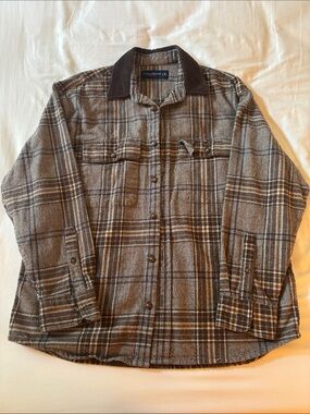 Abercrombie & Fitch Brown Plaid Shirt with Corduroy Collar